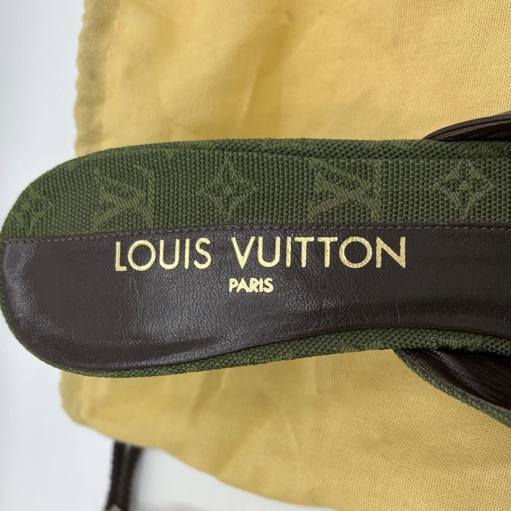 Louis Vuitton 6am Olive Green Monogram Pointed Mule with Brown Straps - size 38 - Picture 2 of 9